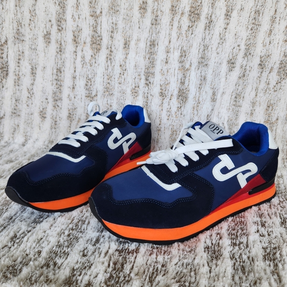 OPP France High Fashion Suede Sneaker Athletic Shoe Blue Orange | Men\'s Size 9